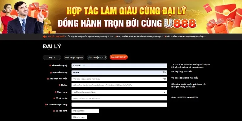 Quy trình đăng ký đại lý hợp tác U888 trong 3 bước